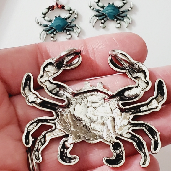 SALE! Crab pendant earrings set 925 sterling silver handmade enamel NICE! Beach - Picture 14 of 16